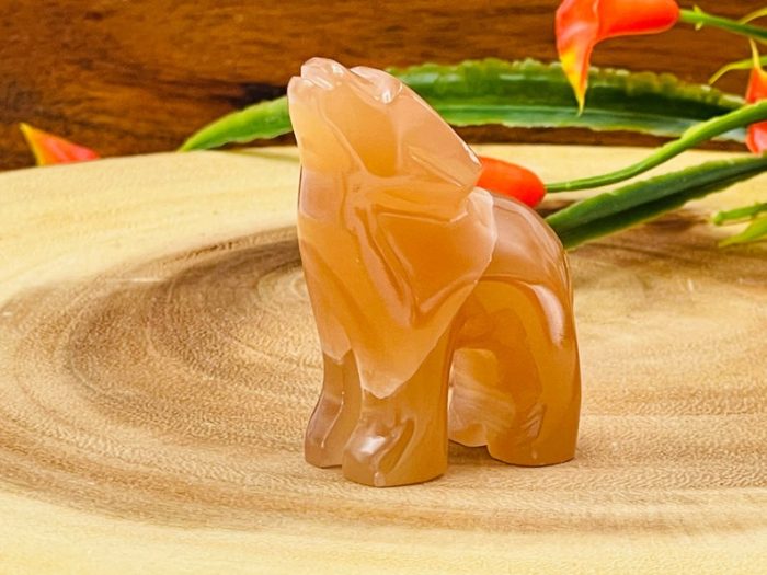 Honey Caramel Calcite Howling Wolf Figurine | Crystal Carving | Standing Statuette | Reiki Metaphysical Healing Crystal | Sacred Animal | 2"