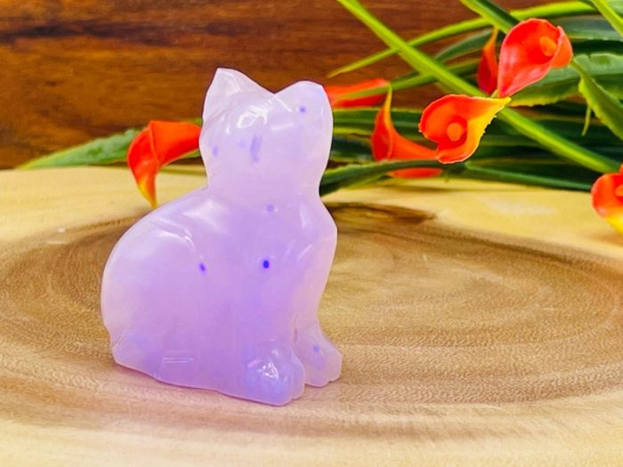 Rose Pink Mangano Fluorescent Calcite Cat Figurine | Pink Calcite Crystal Cat| Metaphysical | Healing Crystal | Sacred Animal | 2 inch