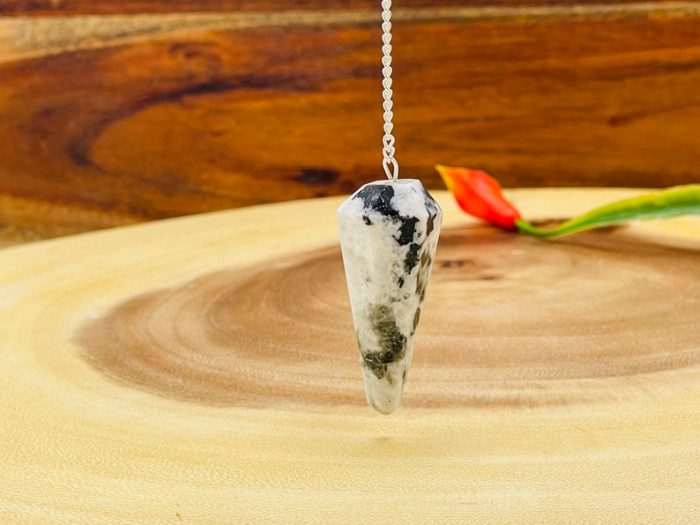 Rainbow Moonstone Pendulum With Silver Plated Chain | Point Pendulum | Healing Dowsing Energy Balancing | Faceted