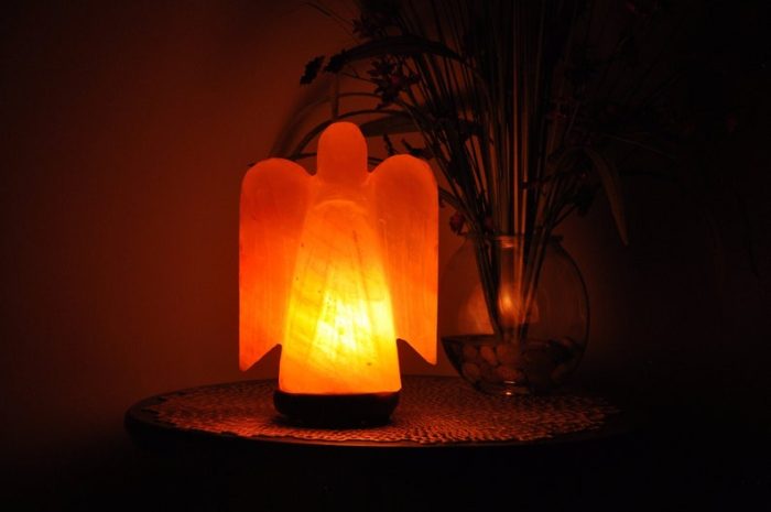 Himalayan Pink Salt Angel Shape Lamp, Pure & Authentic, Dimmer Switch, Wood Base, Night Light, Home Decor, 9" Height