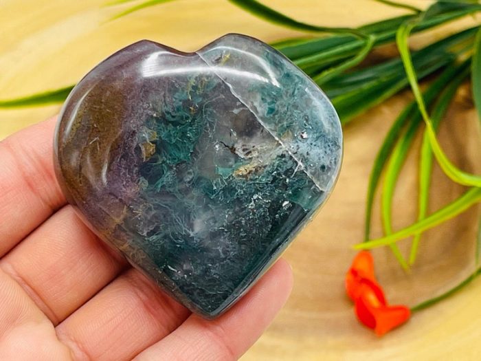 Moss Agate Crystal Heart | Moss Agate Reiki Heart | Healing Crystal | Green Moss Agate Metaphysical Chakra Crystal Palm Stone | 2 inch