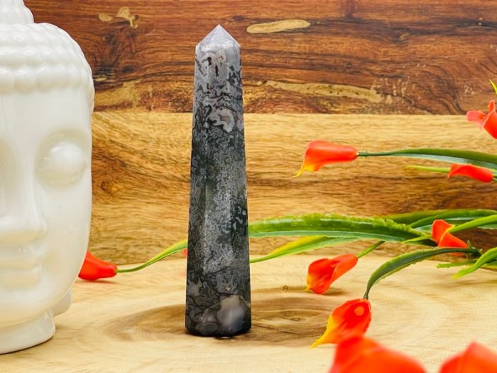 Moss Agate Obelisk | Moss Agate Tower | Moss Agate Crystal Point | Reiki Tool | Healing Crystal | Stress Reliever | Crystal Tower | 4"