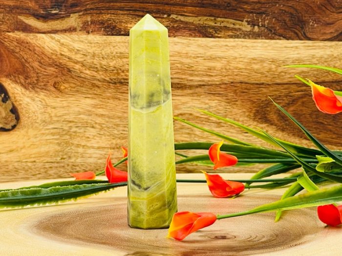 Serpentine Obelisk | Serpentine Tower | Serpentine Crystal Point | Reiki Tool | Healing Crystal | Stress Reliever | Crystal Tower | 4"