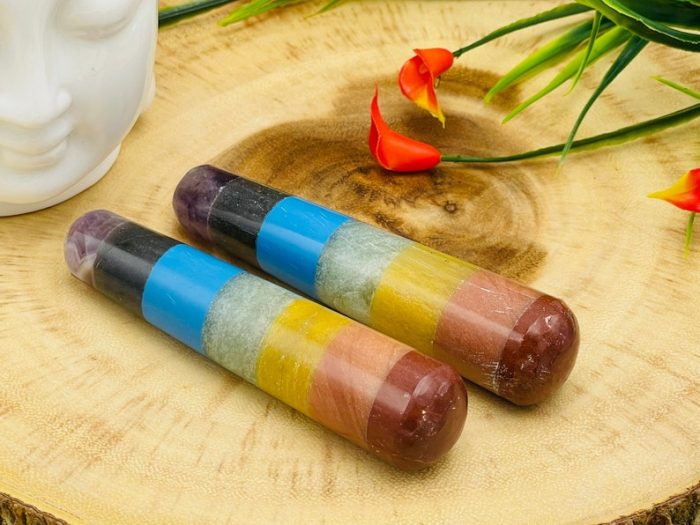 7 Chakra Bonded Healing Wand | Polished Stones | Chakra Healing Crystal Wand | Reiki Stone | Massage Wand | Metaphysical | 4 inch