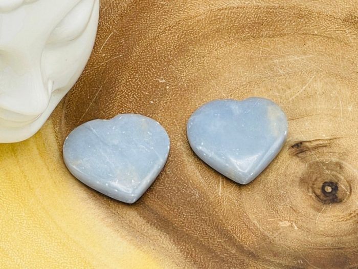 Angelite Heart Stones | Polished Gemstone | Puffy Heart | Hand Polished Massage Stone | Meditation & Healing Crystal | Stress Reliever