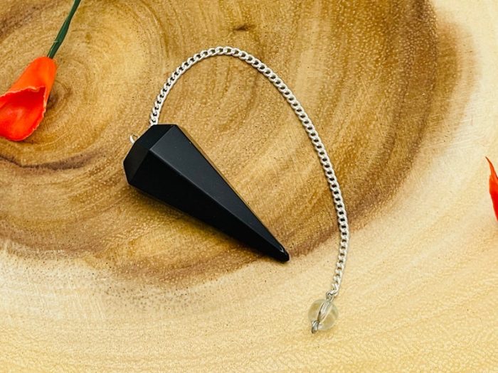 Black Tourmaline Crystal Pendulum With Silver Plated Chain | Black Tourmaline Point Pendulum | Healing Dowsing Energy Balancing | Faceted