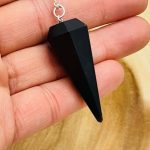 Black Tourmaline Crystal Pendulum With Silver Plated Chain | Black Tourmaline Point Pendulum | Healing Dowsing Energy Balancing | Faceted