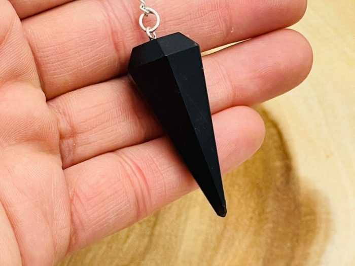 Black Tourmaline Crystal Pendulum With Silver Plated Chain | Black Tourmaline Point Pendulum | Healing Dowsing Energy Balancing | Faceted