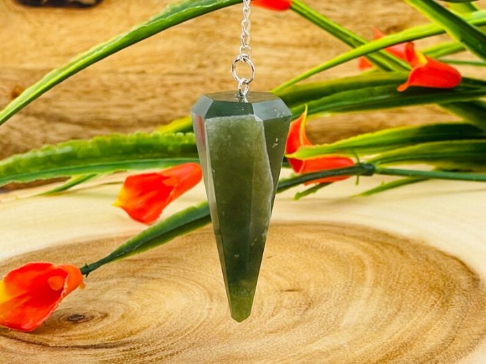 Green Aventurine Crystal Pendulum With Silver Plated Chain | Green Aventurine Point Pendulum | Healing Dowsing Energy Balancing | Faceted