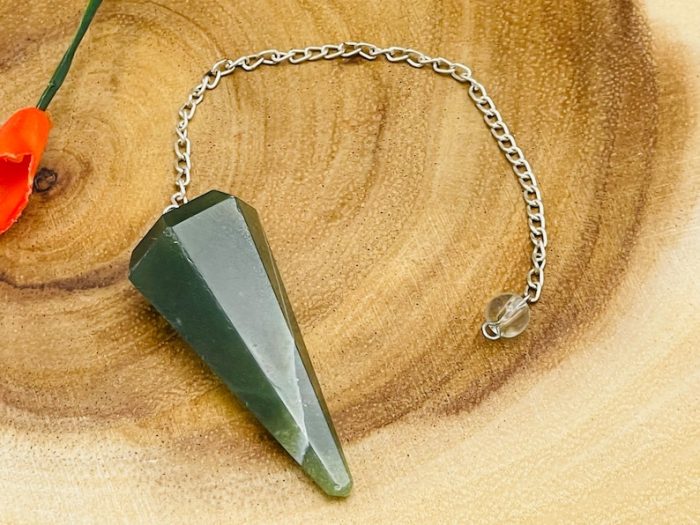 Green Aventurine Crystal Pendulum With Silver Plated Chain | Green Aventurine Point Pendulum | Healing Dowsing Energy Balancing | Faceted