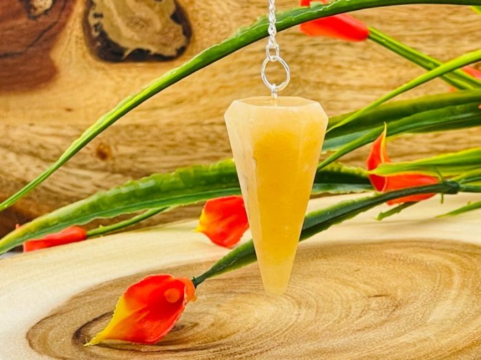 Yellow Aventurine Crystal Pendulum With Silver Plated Chain | Yellow Aventurine Point Pendulum | Healing Dowsing Energy Balancing | Faceted