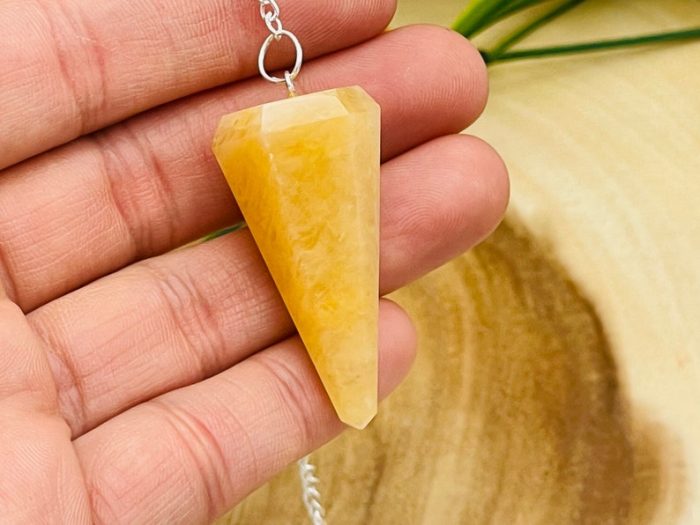 Yellow Aventurine Crystal Pendulum With Silver Plated Chain | Yellow Aventurine Point Pendulum | Healing Dowsing Energy Balancing | Faceted