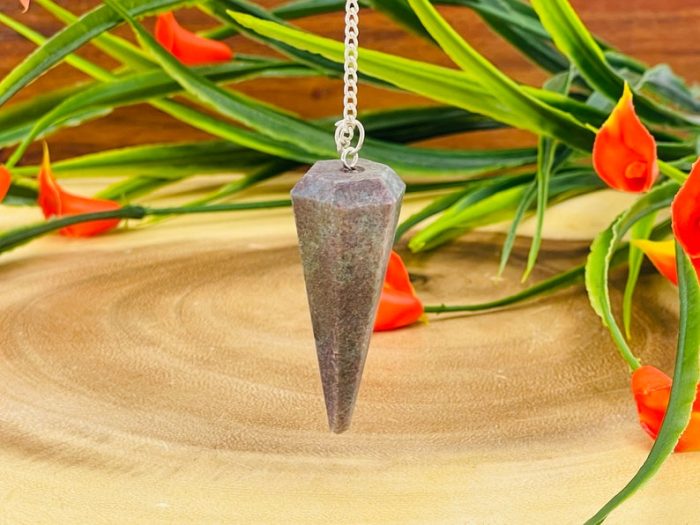 Ruby Kyanite Crystal Pendulum With Silver Plated Chain | Ruby in Kyanite Point Pendulum | Healing Dowsing Energy Balancing | Faceted