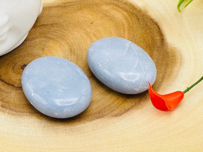 Angelite Palm Stone | Polished Gemstone | Handmade Massage Stone | Meditation & Healing Crystal | Stress Reliever