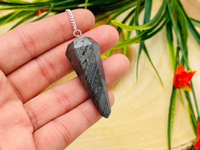 Hematite Crystal Pendulum | Hematite Point Pendulum | Hematite Crystal Energy Stone | Healing Dowsing Energy Balancing | Faceted