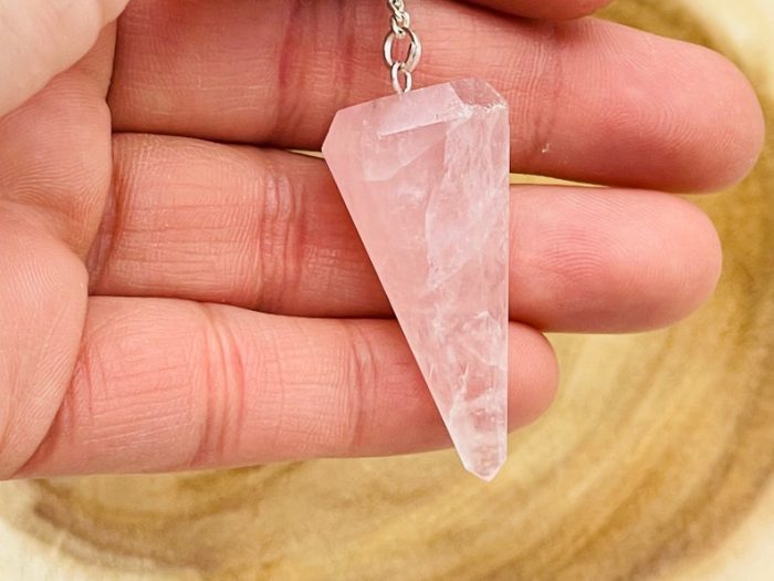 Rose Quartz Crystal Pendulum With Silver Plated Chain