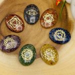 7 Chakra Oval Orgone Smooth Stone Set With Engraved Chakra Symbols | Chakra Healing Palm Crystal | Reiki Chakra | Chakra Pocket Stones