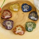 7 Chakra Orgone Smooth Heart Stone Set With Engraved Chakra Symbols | Chakra Healing Palm Crystal | Reiki Chakra | Chakra Pocket Stones