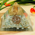 Amazonite Orgone Pyramid with Reiki Sign & Clear Quartz Point | Amazonite Orgonite Pyramid | Reiki Chakra Pyramid | 3 inch
