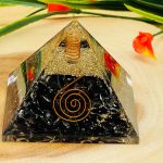 Black Obsidian Orgone Pyramid with Reiki Sign & Clear Quartz Point | Black Obsidian Orgonite Pyramid | Reiki Chakra Pyramid | 3 inch