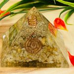 Cat Eye's Orgone Pyramid with Reiki Sign & Clear Quartz Point | Cat Eye's Orgonite Pyramid | Reiki Chakra Pyramid | 3 inch