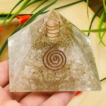 Clear Quartz Orgone Pyramid with Reiki Sign & Clear Quartz Point | Clear Quartz Orgonite Pyramid | Reiki Chakra Pyramid | 3 inch