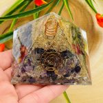 Amethyst Orgone Pyramid With Reiki Sign & Clear Quartz Point | Amethyst Orgonite Pyramid | Reiki Chakra Pyramid | 3 inch