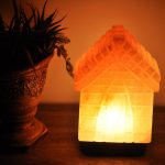 Natural Himalayan Pink Salt House Shape Lamp, Authentic, Dimmer Switch, Wood Base, Night Light, Home Decor, 8" Height