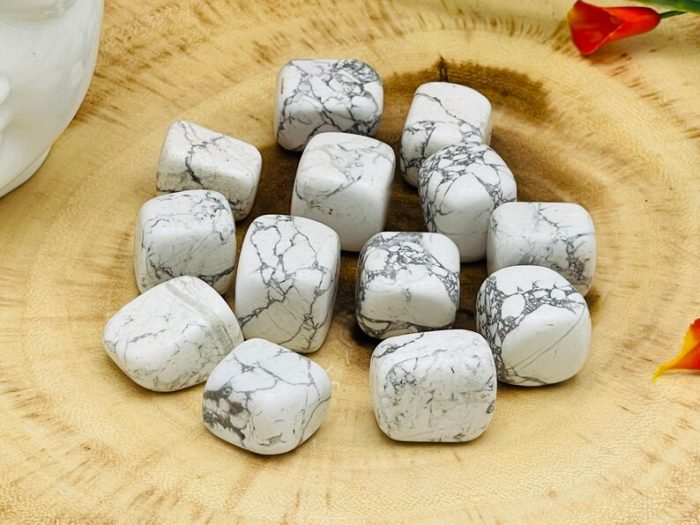 Howlite Tumbled Stones | Pocket Polished Gemstones | Howlite Healing Tumbled Crystals | Chakra Tumbled Rocks | Reiki Stone