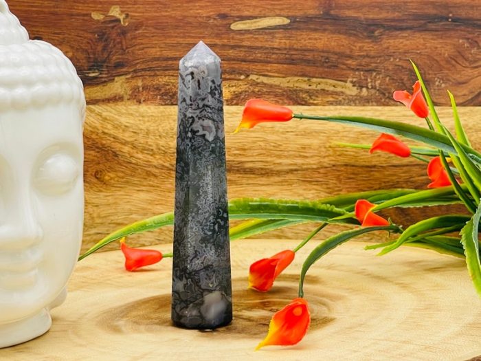 Moss Agate Obelisk | Moss Agate Tower | Moss Agate Crystal Point | Reiki Tool | Healing Crystal | Stress Reliever | Crystal Tower | 4"