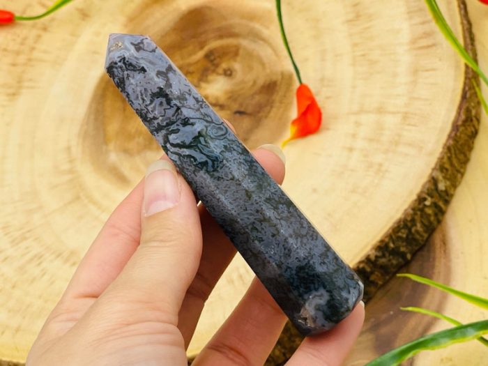 Moss Agate Obelisk | Moss Agate Tower | Moss Agate Crystal Point | Reiki Tool | Healing Crystal | Stress Reliever | Crystal Tower | 4"