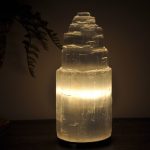Selenite Crystal Lamp, Tower Skyscraper Lamp, Handmade, Dimmer Switch, Calming & Soothing Environment, an Extra Bulb, 20 cm (8 inch)