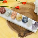 7 Chakra Stones Chunks Set with Selenite Charging Plate & Velvet Pouch | Raw Chakra Stones | Chakra Healing Crystals | Reiki