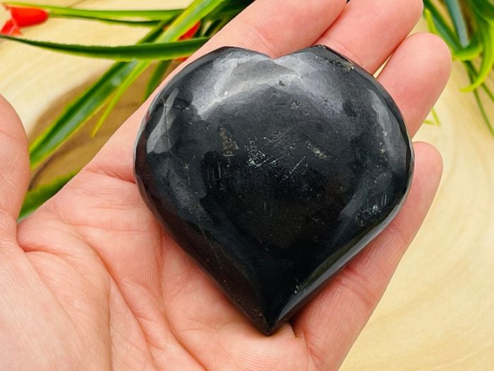 Black Tourmaline Heart | Black Tourmaline Crystal Heart | Cleansing & Balance | Metaphysical | Massage Healing Stone