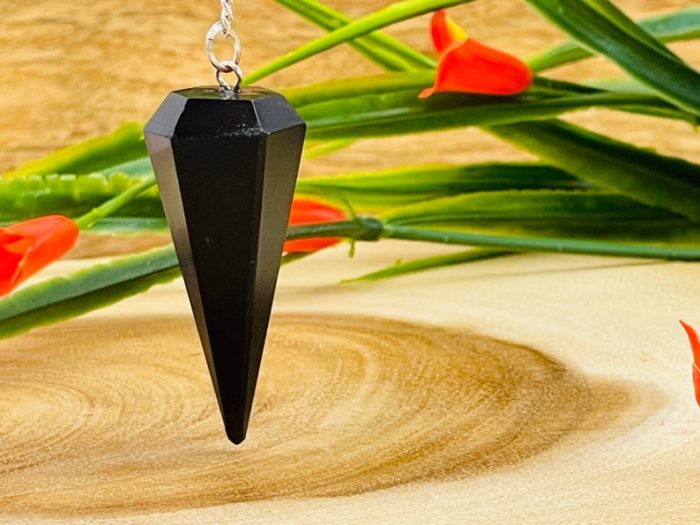 Black Tourmaline Crystal Pendulum With Silver Plated Chain | Black Tourmaline Point Pendulum | Healing Dowsing Energy Balancing | Faceted