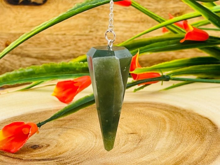 Green Aventurine Crystal Pendulum With Silver Plated Chain | Green Aventurine Point Pendulum | Healing Dowsing Energy Balancing | Faceted