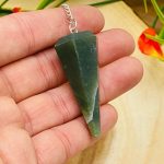 Green Aventurine Crystal Pendulum With Silver Plated Chain | Green Aventurine Point Pendulum | Healing Dowsing Energy Balancing | Faceted