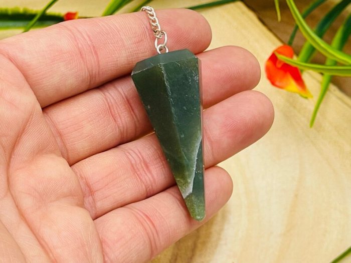 Green Aventurine Crystal Pendulum With Silver Plated Chain | Green Aventurine Point Pendulum | Healing Dowsing Energy Balancing | Faceted