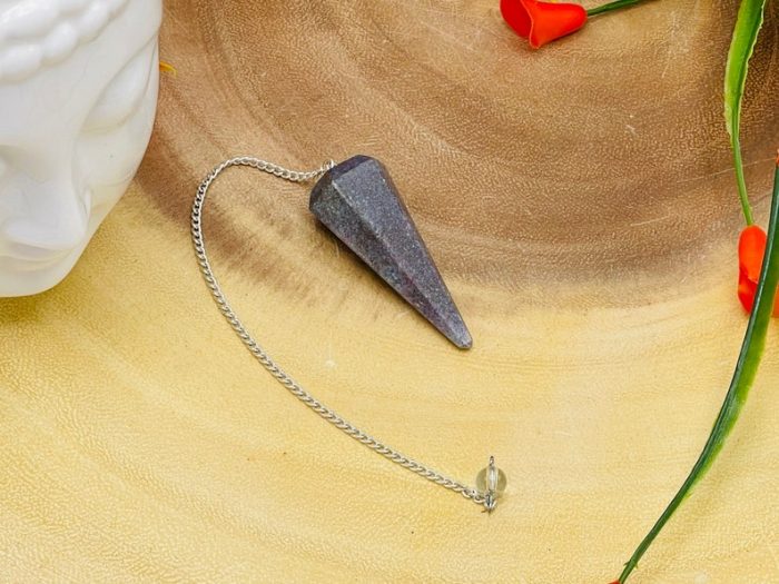 Ruby Kyanite Crystal Pendulum With Silver Plated Chain | Ruby in Kyanite Point Pendulum | Healing Dowsing Energy Balancing | Faceted