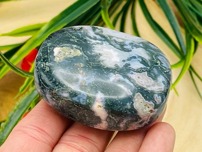 Moss Agate Palm Stone | Moss Agate Palm Stone | Pocket Stone | Metaphysical Healing Chakra Stone | Reiki Crystal