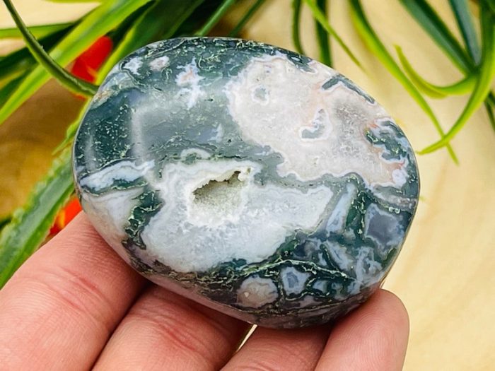 Moss Agate Palm Stone | Moss Agate Palm Stone | Pocket Stone | Metaphysical Healing Chakra Stone | Reiki Crystal