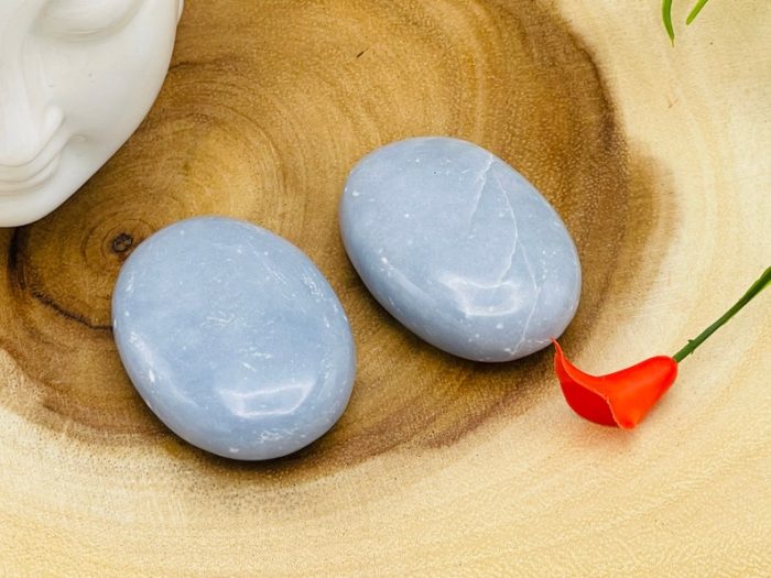 Angelite Palm Stone | Polished Gemstone | Handmade Massage Stone | Meditation & Healing Crystal | Stress Reliever