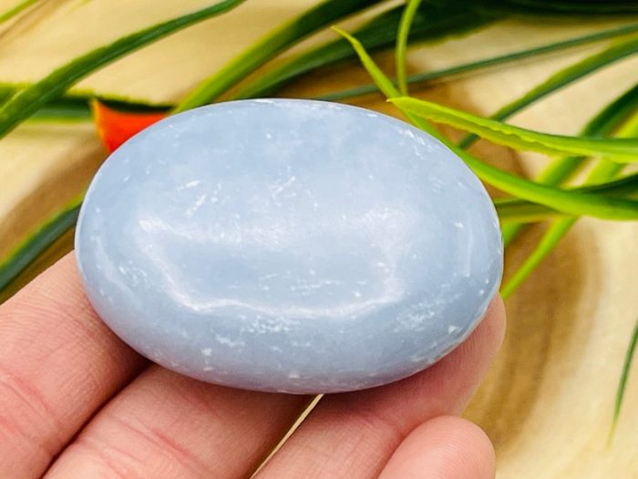 Angelite Palm Stone | Polished Gemstone | Handmade Massage Stone | Meditation & Healing Crystal | Stress Reliever