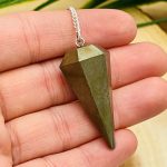 Golden Pyrite Pendulum With Silver Plated Chain | Pyrite Fools Gold Point Pendulum | Healing Dowsing Energy Balancing | Faceted
