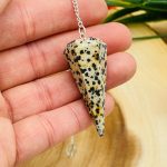 Dalmatian Jasper Pendulum With Silver Plated Chain | Dalmatian Jasper Point Pendulum | Healing Dowsing Energy Balancing | Faceted