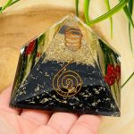 Black Tourmaline Orgone Pyramid with Reiki Sign & Clear Quartz Point | Black Tourmaline Orgonite Pyramid | Reiki Chakra Pyramid | 3 inch
