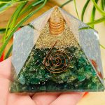 Green Aventurine Orgone Pyramid with Reiki Sign & Clear Quartz Point | Green Aventurine Orgonite Pyramid | Reiki Chakra Pyramid | 3 inch