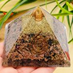 Rhodonite Orgone Pyramid with Reiki Sign & Clear Quartz Point | Rhodonite Orgonite Pyramid | Reiki Chakra Pyramid | 3 inch