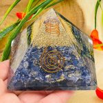 Sodalite Orgone Pyramid with Reiki Sign & Clear Quartz Point | Sodalite Orgonite Pyramid | Reiki Chakra Pyramid | 3 inch