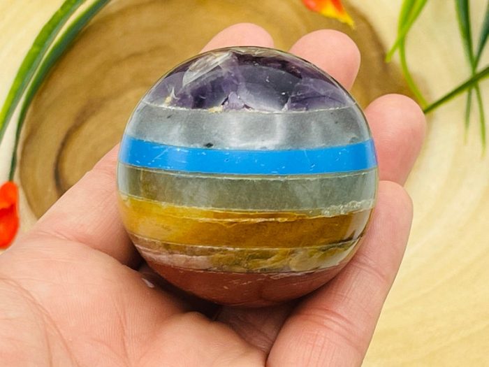 7 Chakra Bonded Sphere | Polished Stones | Chakra Healing Crystals | Reiki Chakra Ball | Chakra Balancing | Metaphysical | 40 - 50 mm